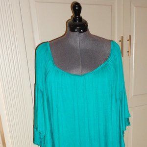 L&B Lucky & Blessed Short-Sleeve Turquoise Tunic Top Size XL NWT!!